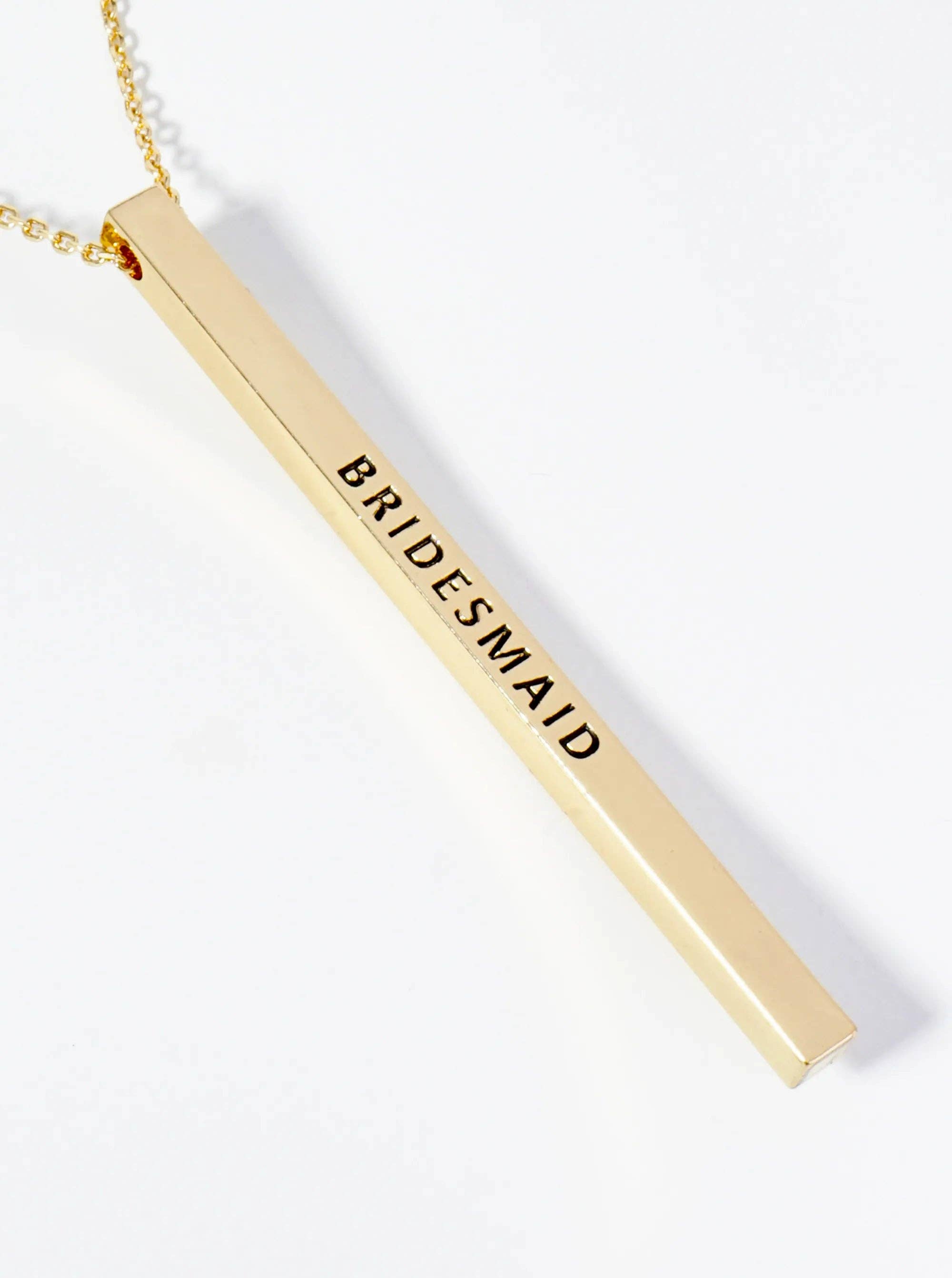Bridesmaid Engraved Vertical Bar Inspirational Necklace