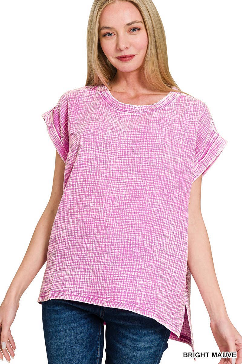 Woven Double Gauze Acid Washed Short Sleeve Top