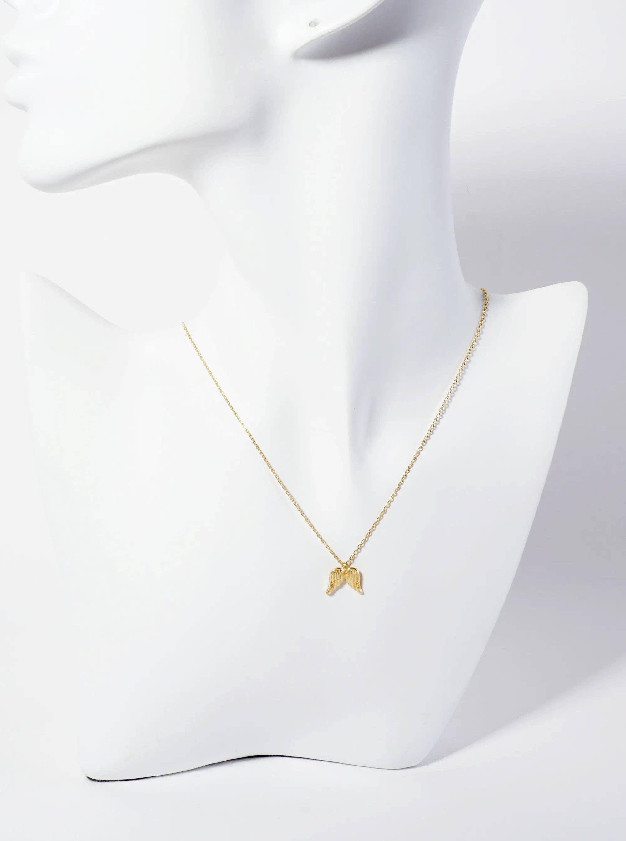 18K Gold-Dipped Textured Angel Wings Pendant Necklace