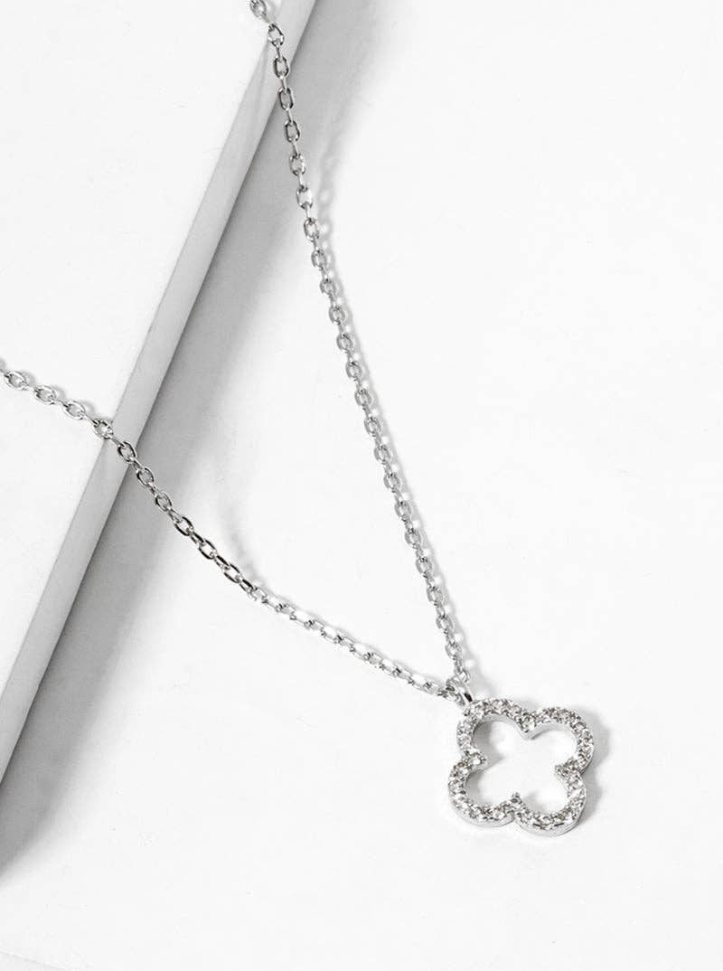 18K Gold Dipped Cz Pave 10Mm Quatrefoil Pendant Necklace