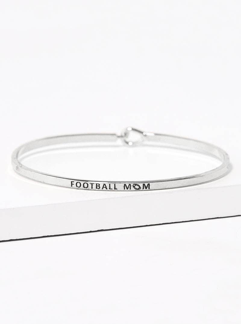 Football Mom Engraved Inspirational Bangle Bracelet