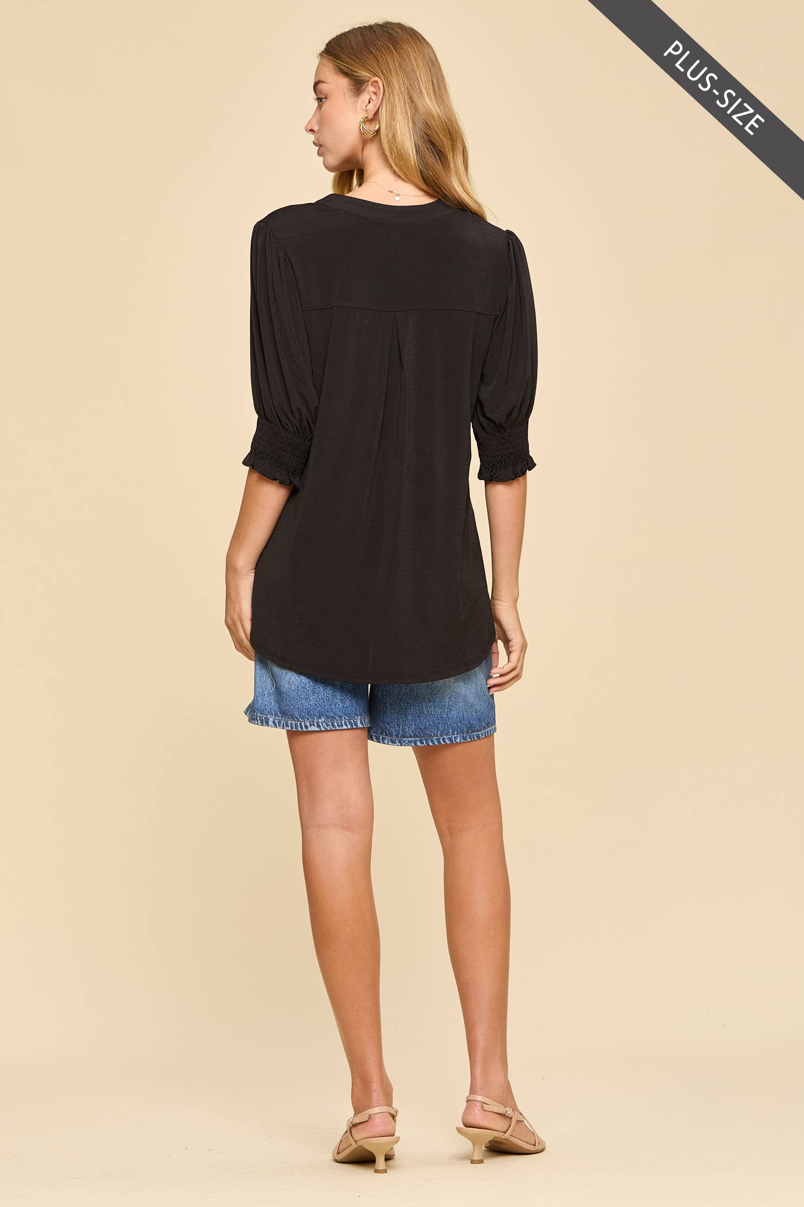 PLUS SIZE Smocked 3/4 Sleeve Lizzy Top