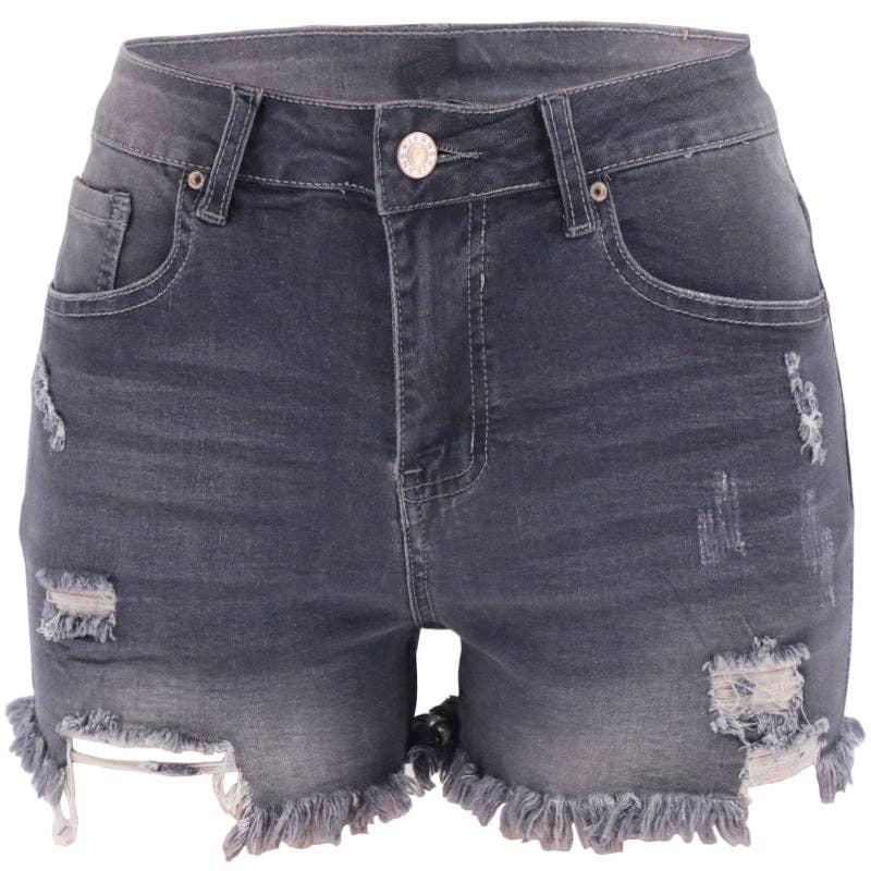 High-Waisted Ripped Stretch Denim Shorts for Summer