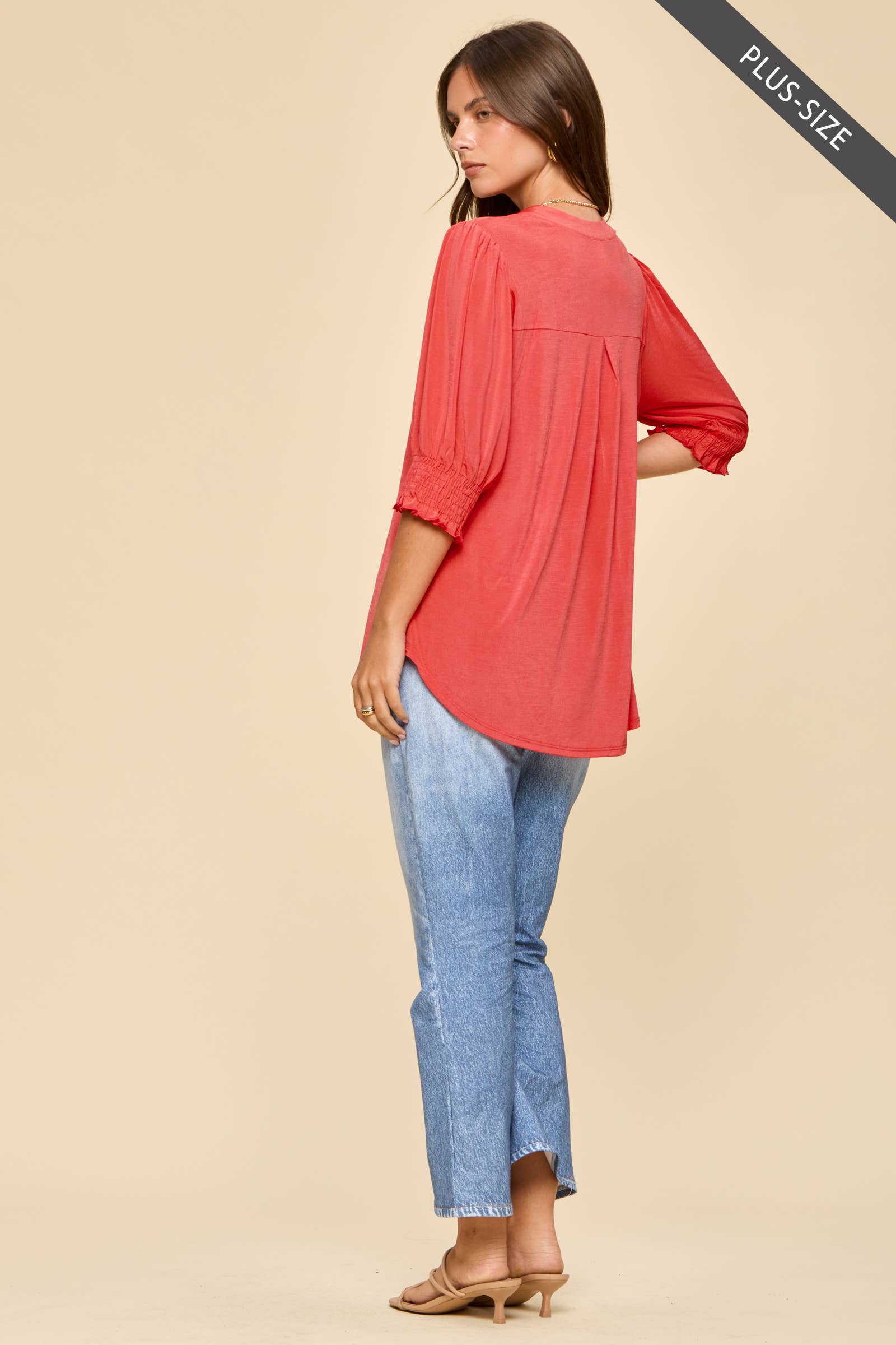 PLUS SIZE Smocked 3/4 Sleeve Lizzy Top