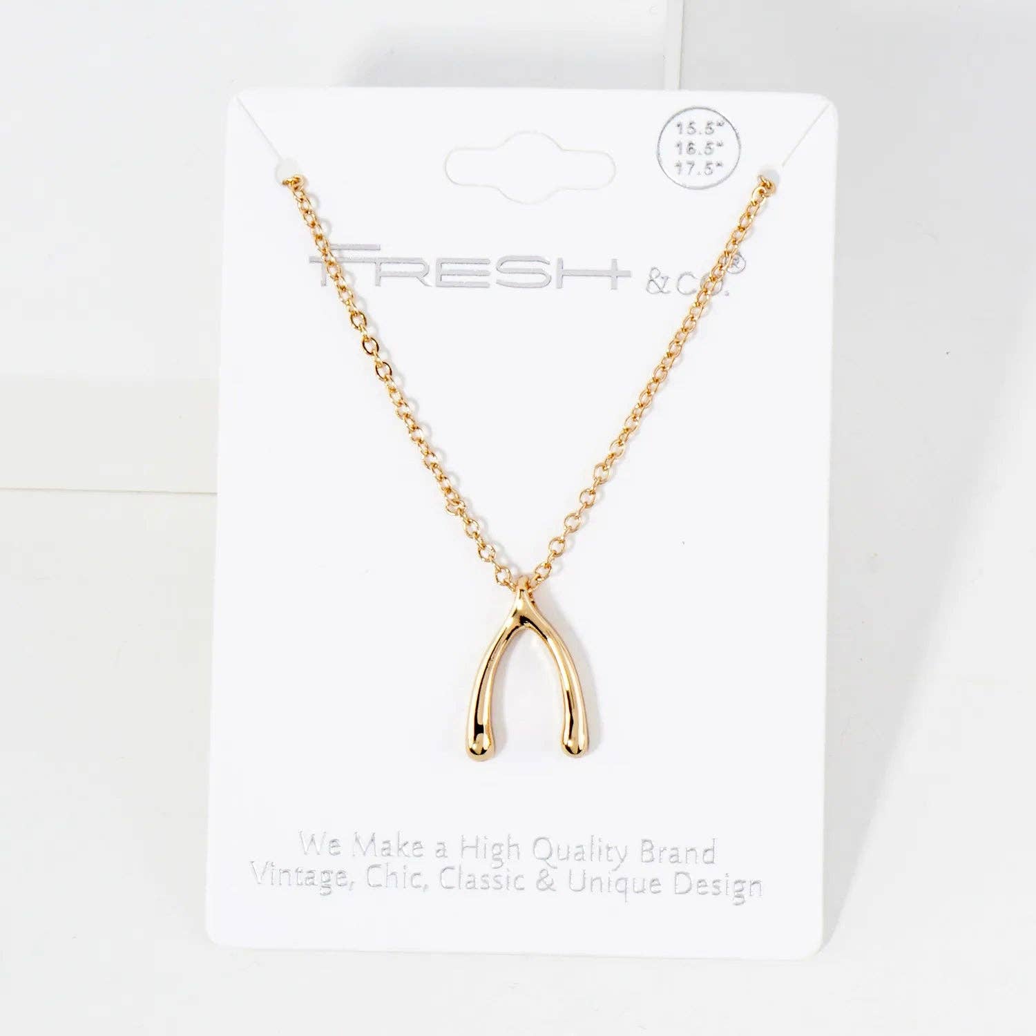 Polished Metal Wishbone Pendant Necklace