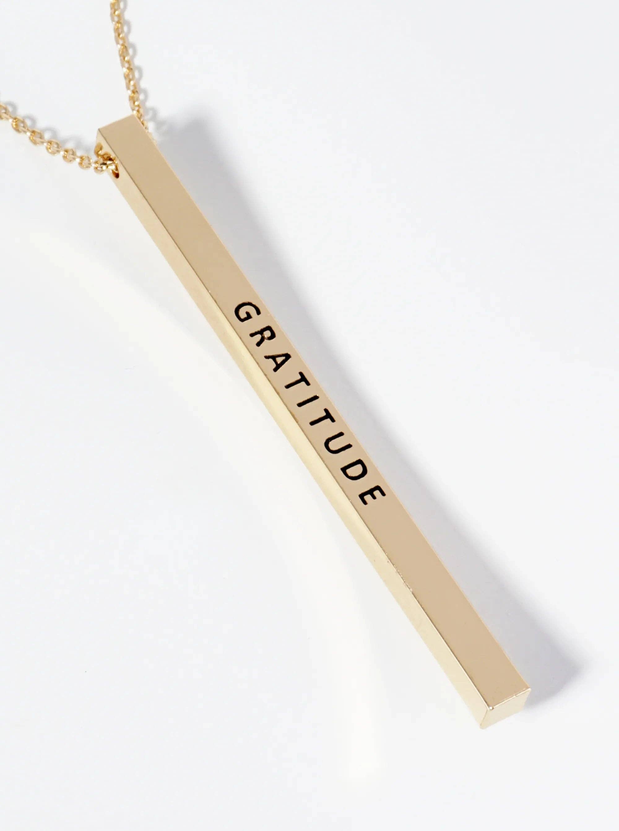 Gratitude Engraved Inspirational Vertical Bar Necklace