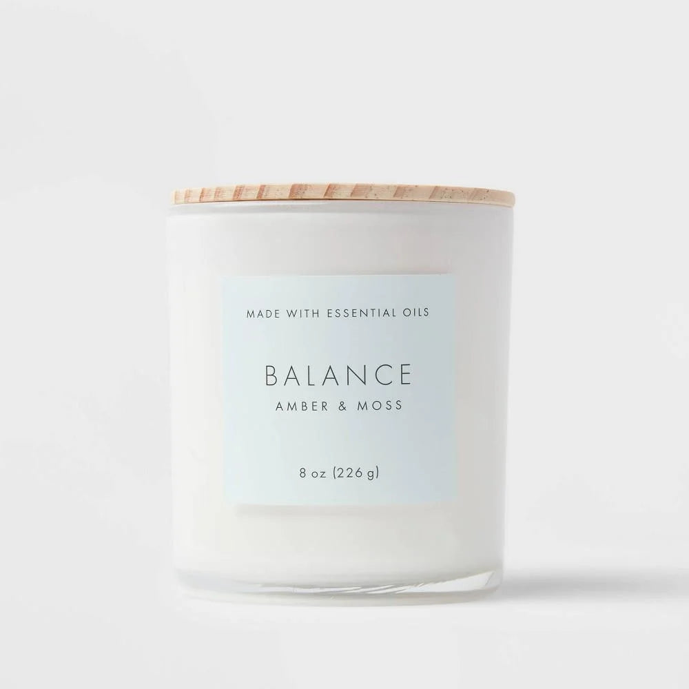 8oz Wood Lidded Glass Wellness Balance Candle