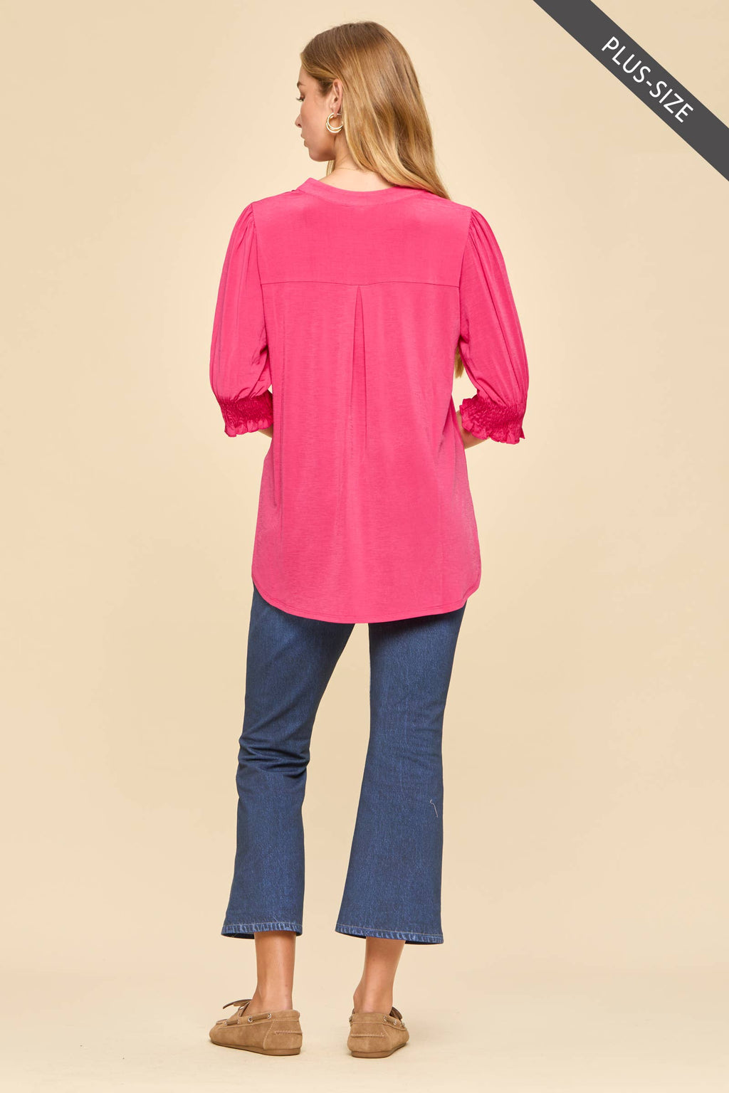 PLUS SIZE Smocked 3/4 Sleeve Lizzy Top
