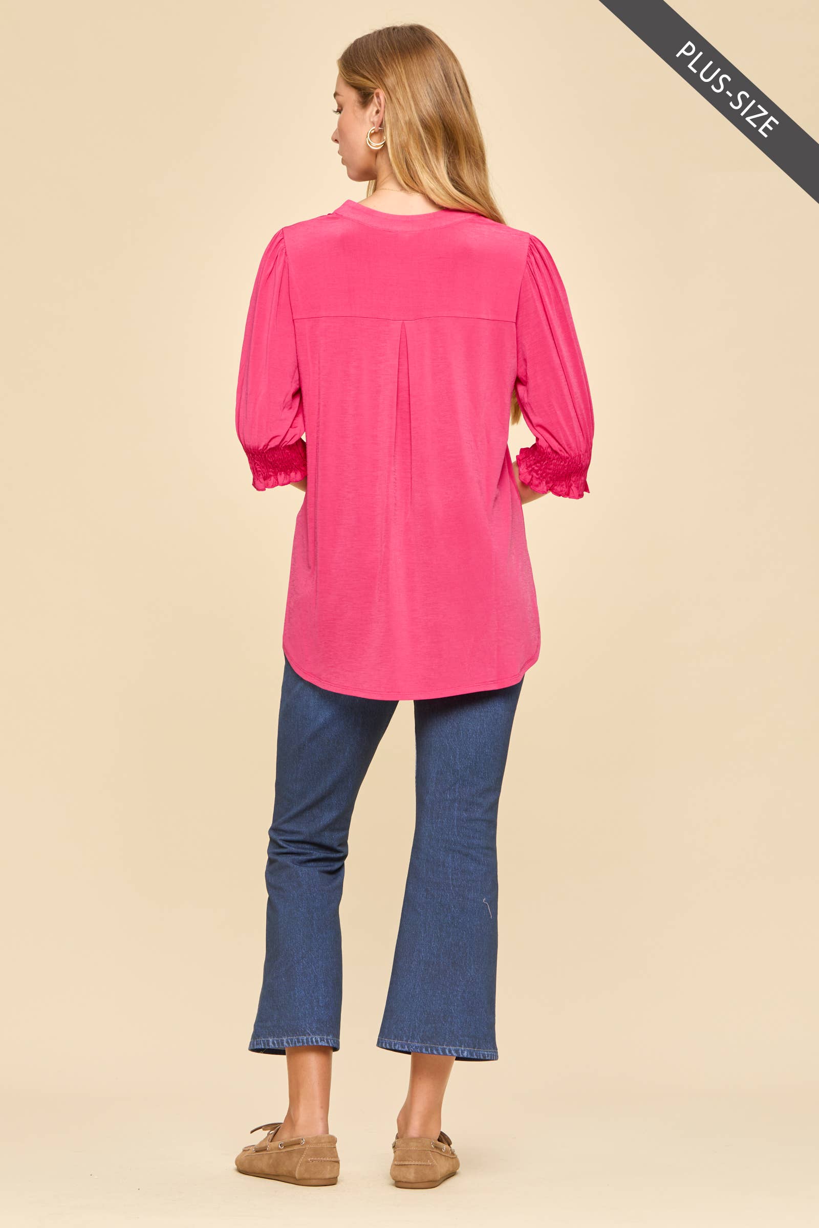 PLUS SIZE Smocked 3/4 Sleeve Lizzy Top