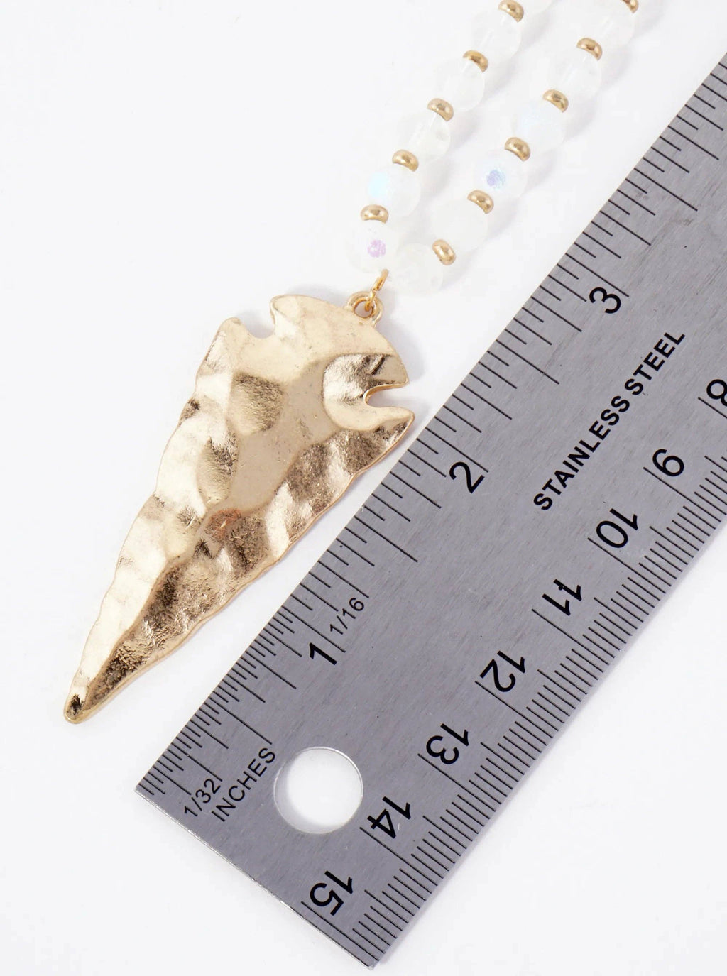 30 Inch Long Hammered Arrowhead Pendant Glass Crystal Necklace