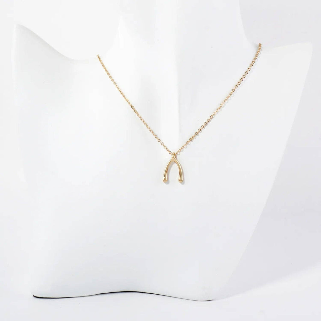 Polished Metal Wishbone Pendant Necklace