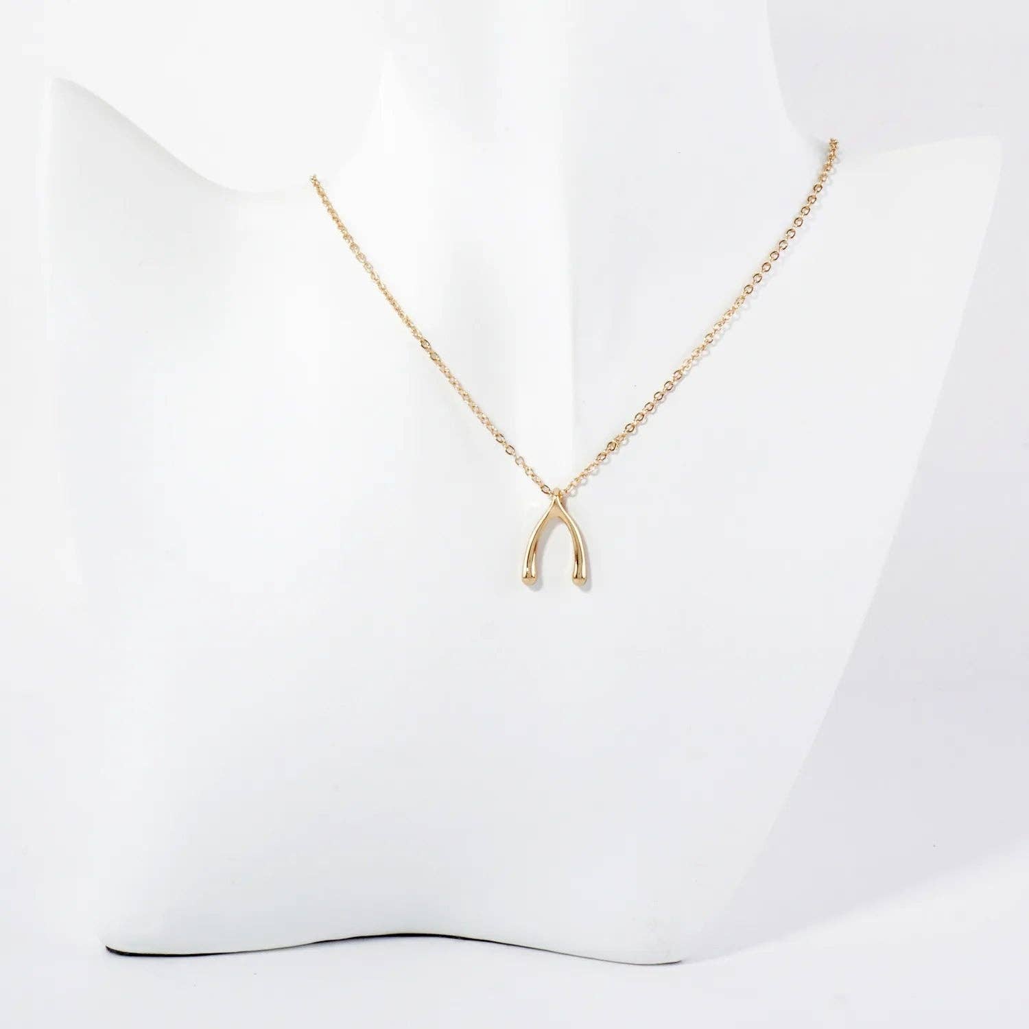 Polished Metal Wishbone Pendant Necklace