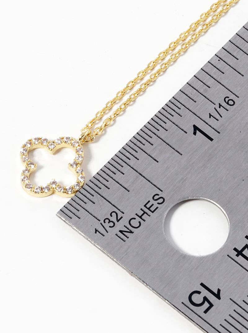 18K Gold Dipped Cz Pave 10Mm Quatrefoil Pendant Necklace