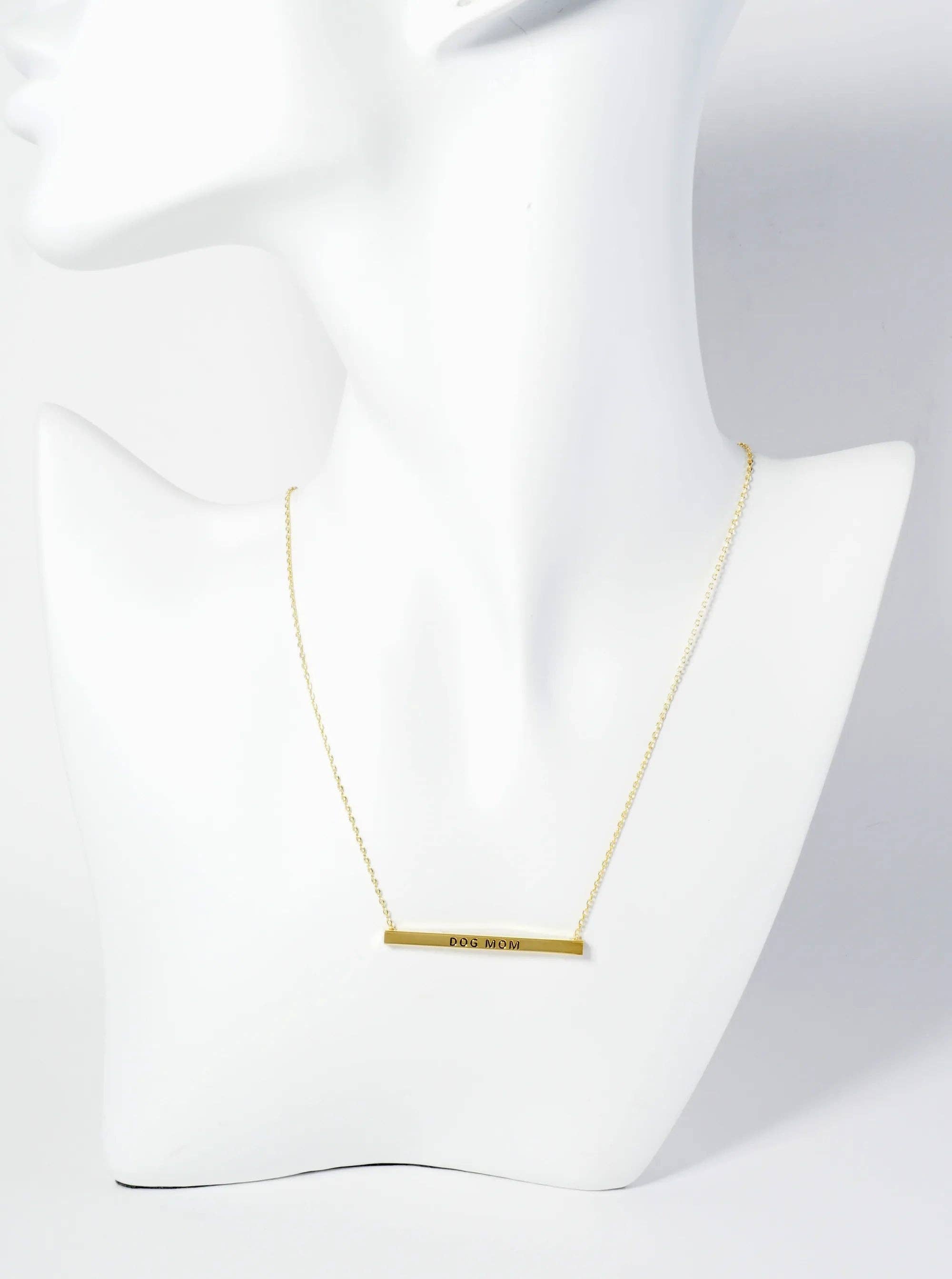 Dog Mom 18K Gold Dipped Brass Bar Inspirational Necklace