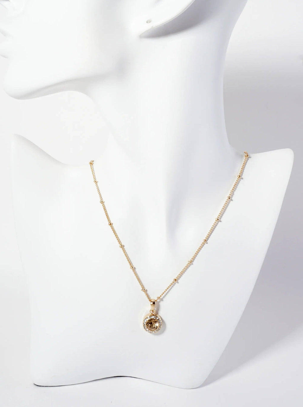 Crystal-Pave Round Bezel-Set Rhinestone Pendant Necklace