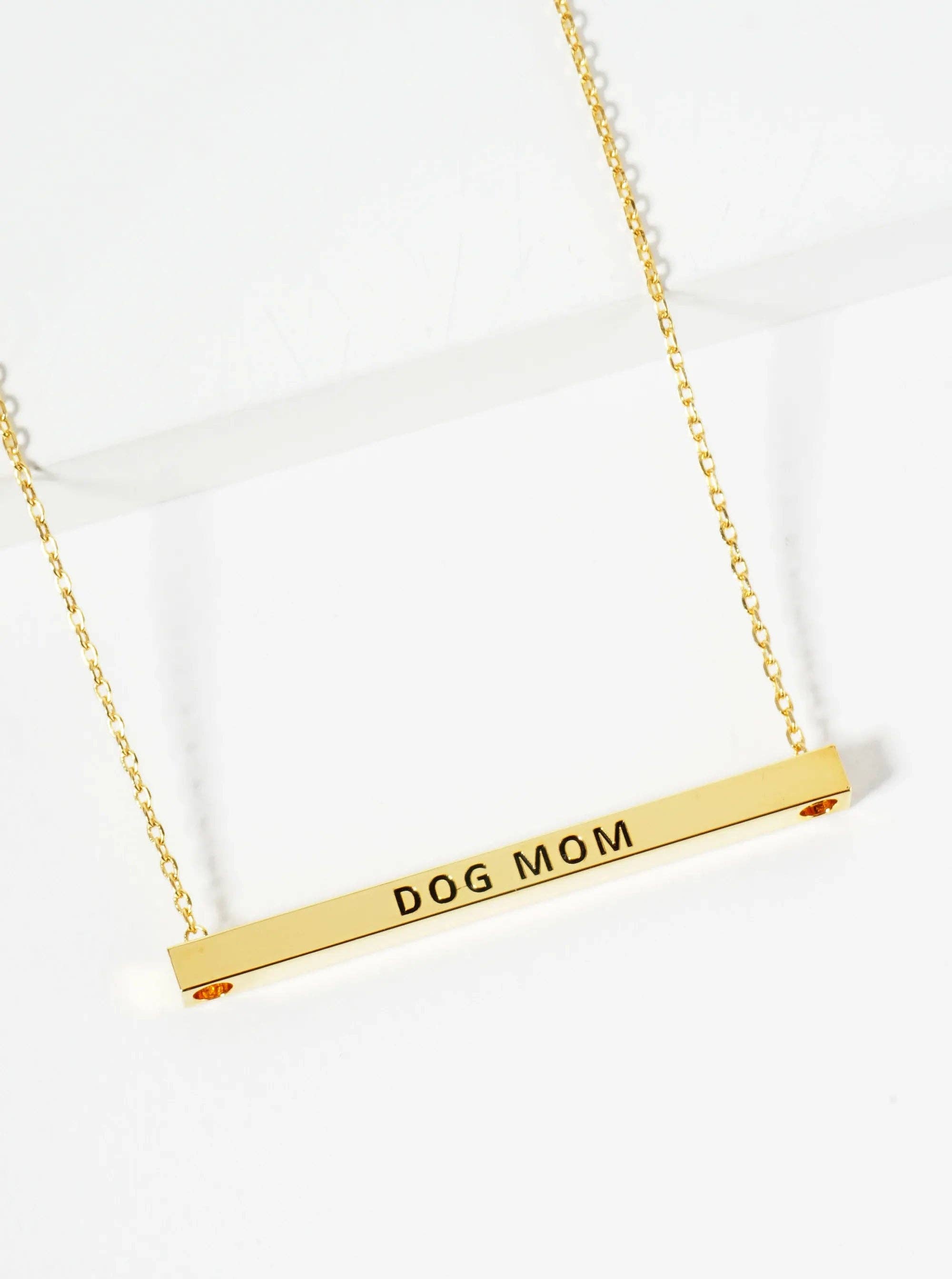 Dog Mom 18K Gold Dipped Brass Bar Inspirational Necklace