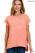 Woven Double Gauze Acid Washed Short Sleeve Top