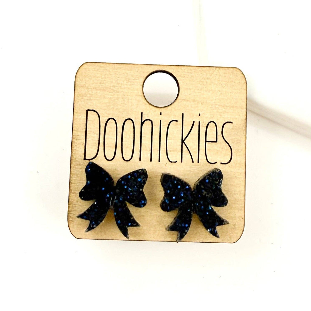 15mm School Spirit Glitter Bow Studs - Custom Spirit Earrings - 9 Color Options