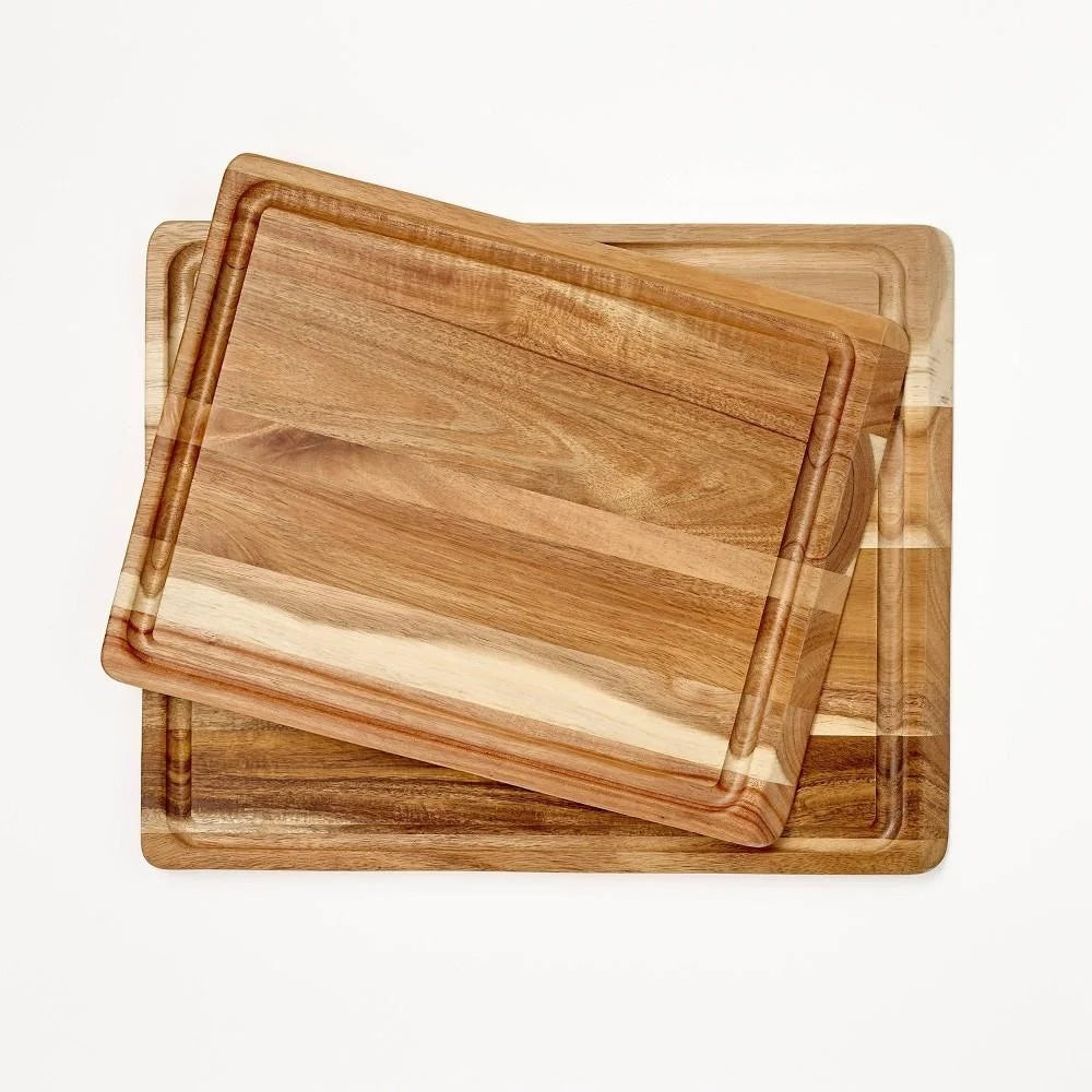 2pc Reversible Acacia Wood Cutting Board Set Natural