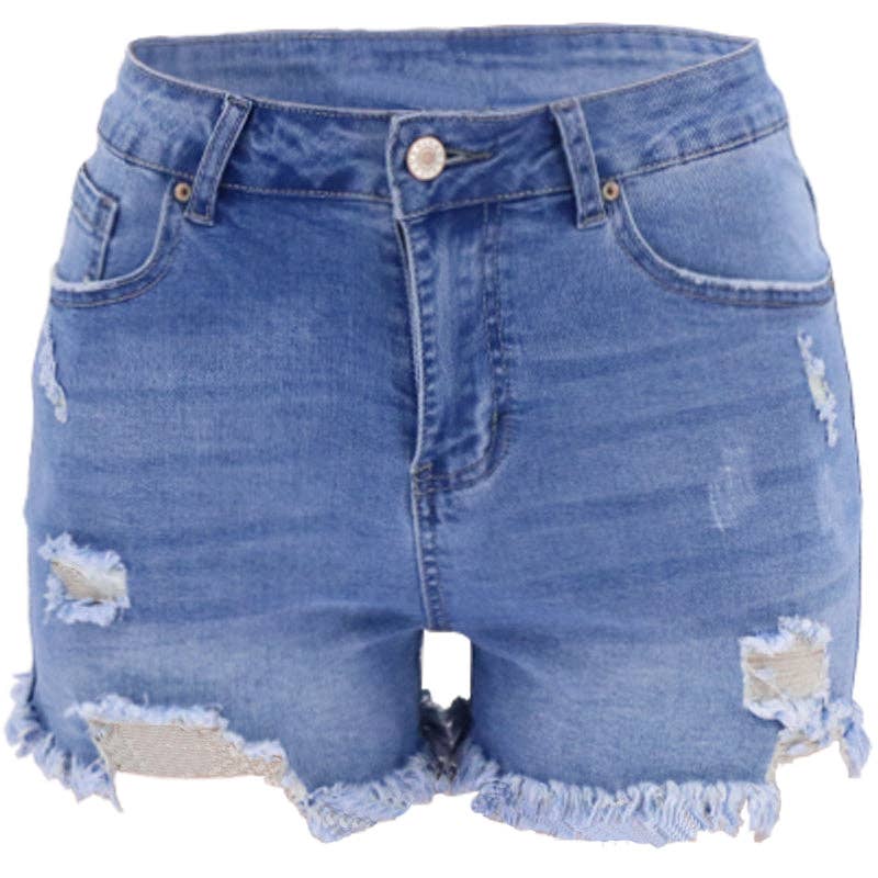 High-Waisted Ripped Stretch Denim Shorts for Summer