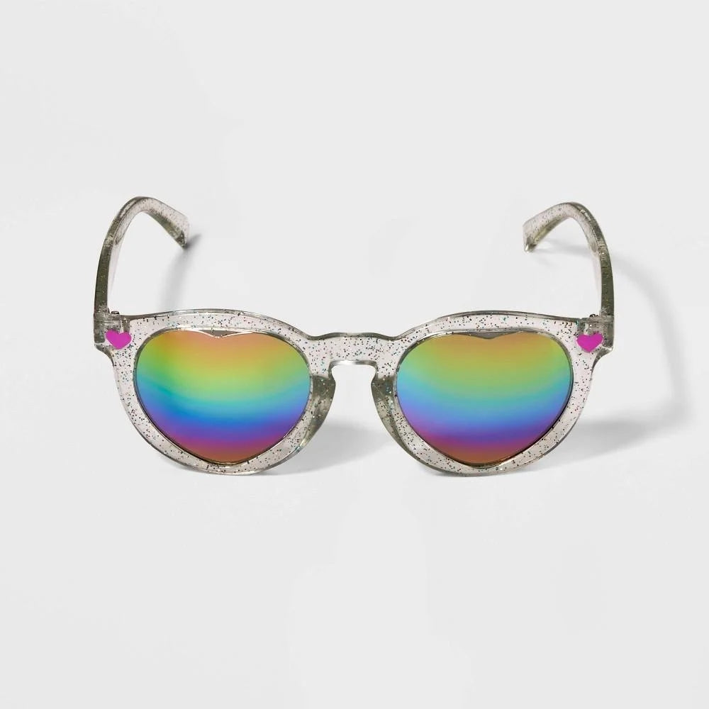 Girls' Heart Lens Glitter Rainbow Round Sunglasses