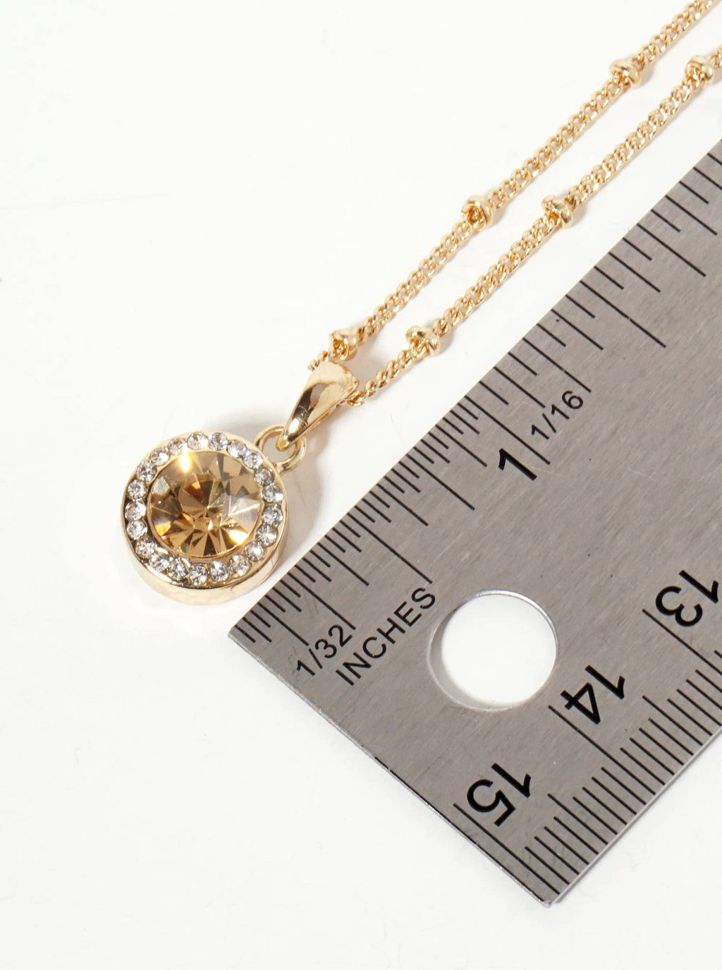Crystal-Pave Round Bezel-Set Rhinestone Pendant Necklace