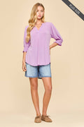 PLUS SIZE Smocked 3/4 Sleeve Lizzy Top