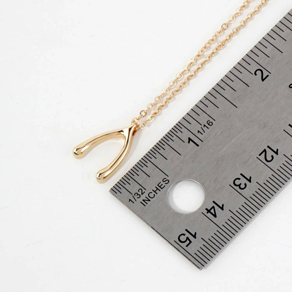 Polished Metal Wishbone Pendant Necklace