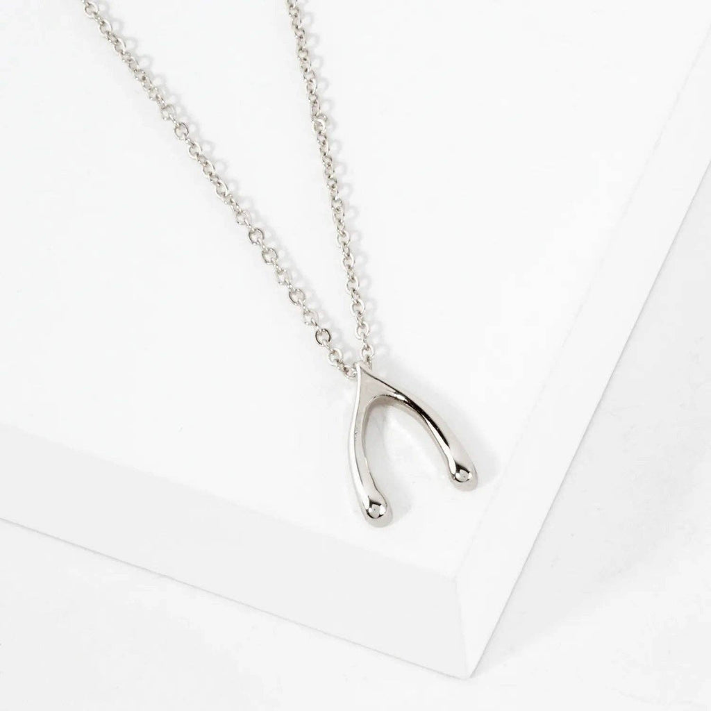 Polished Metal Wishbone Pendant Necklace