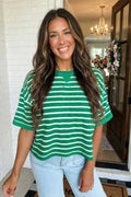 LAS Stripe Ribbed Patchwork Seam Half Sleeve Tee (S-XL)
