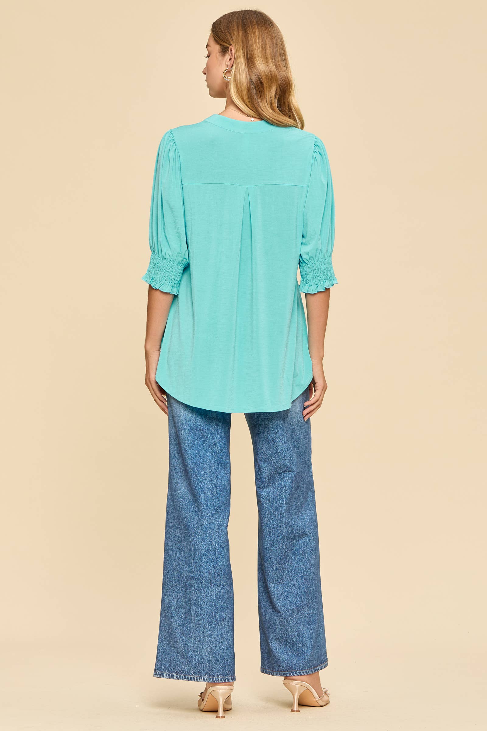 Smocked 3/4 Sleeve Lizzy Top