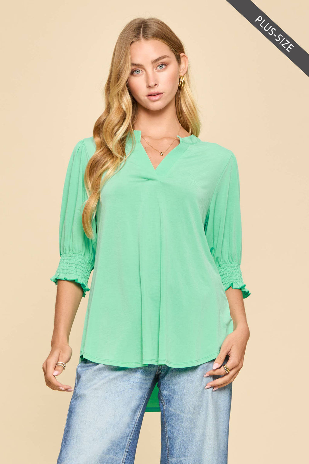 PLUS SIZE Smocked 3/4 Sleeve Lizzy Top