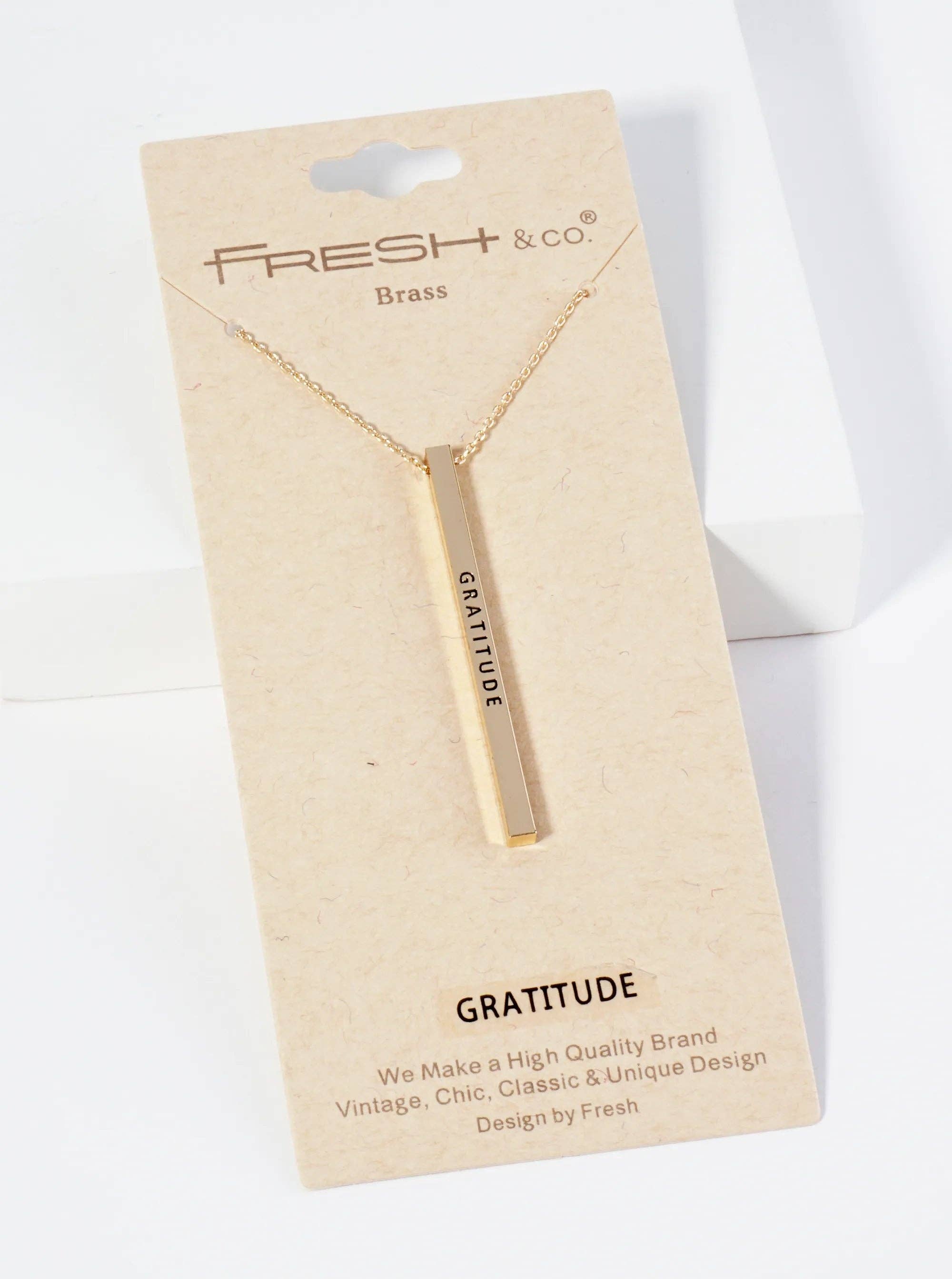 Gratitude Engraved Inspirational Vertical Bar Necklace