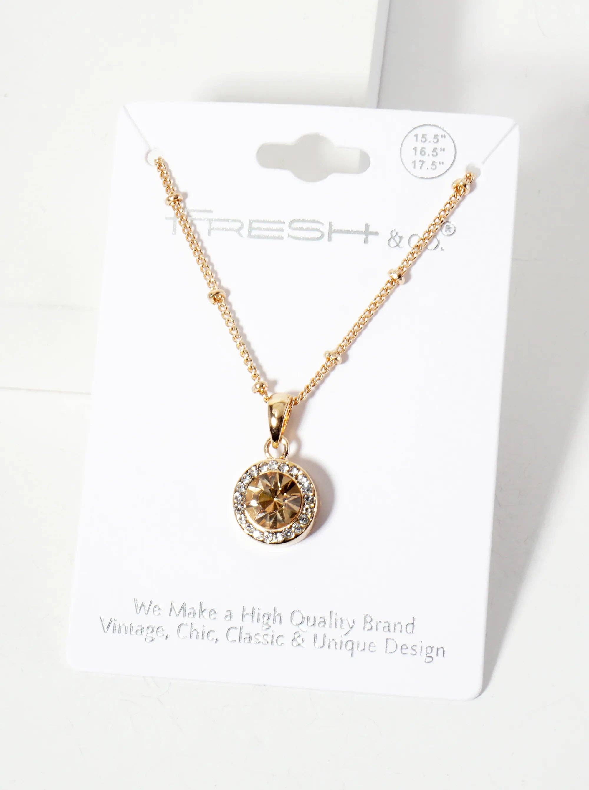 Crystal-Pave Round Bezel-Set Rhinestone Pendant Necklace