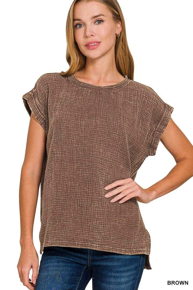 Woven Double Gauze Acid Washed Short Sleeve Top