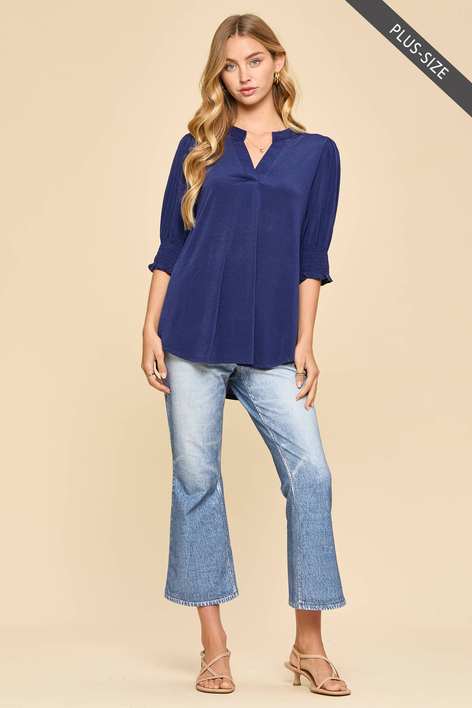 PLUS SIZE Smocked 3/4 Sleeve Lizzy Top