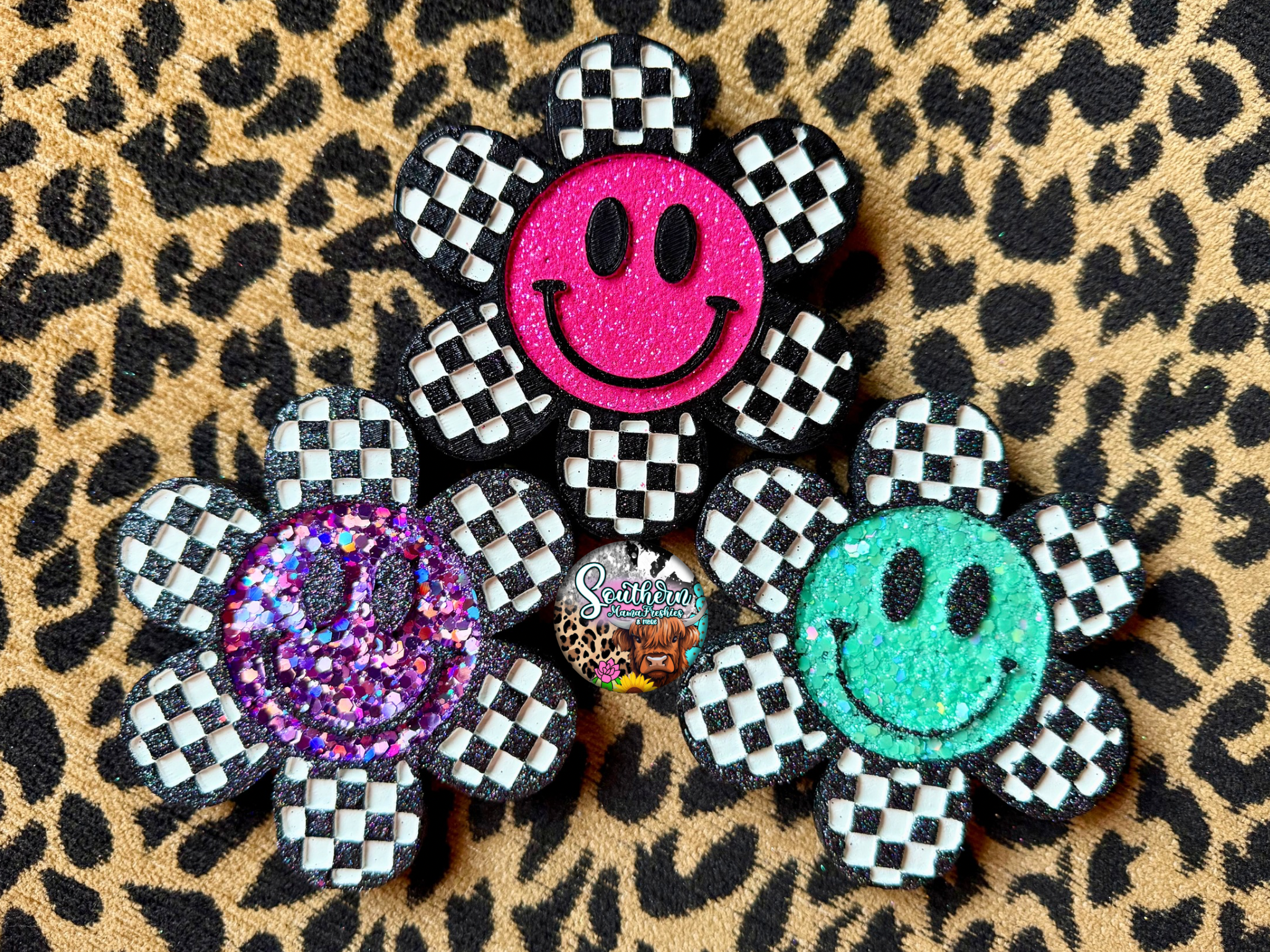 Checkered Smiley Car Freshie