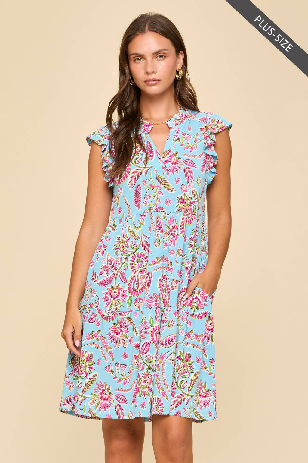 PLUS SIZE Flutter Sleeve Tiered Forever Dress