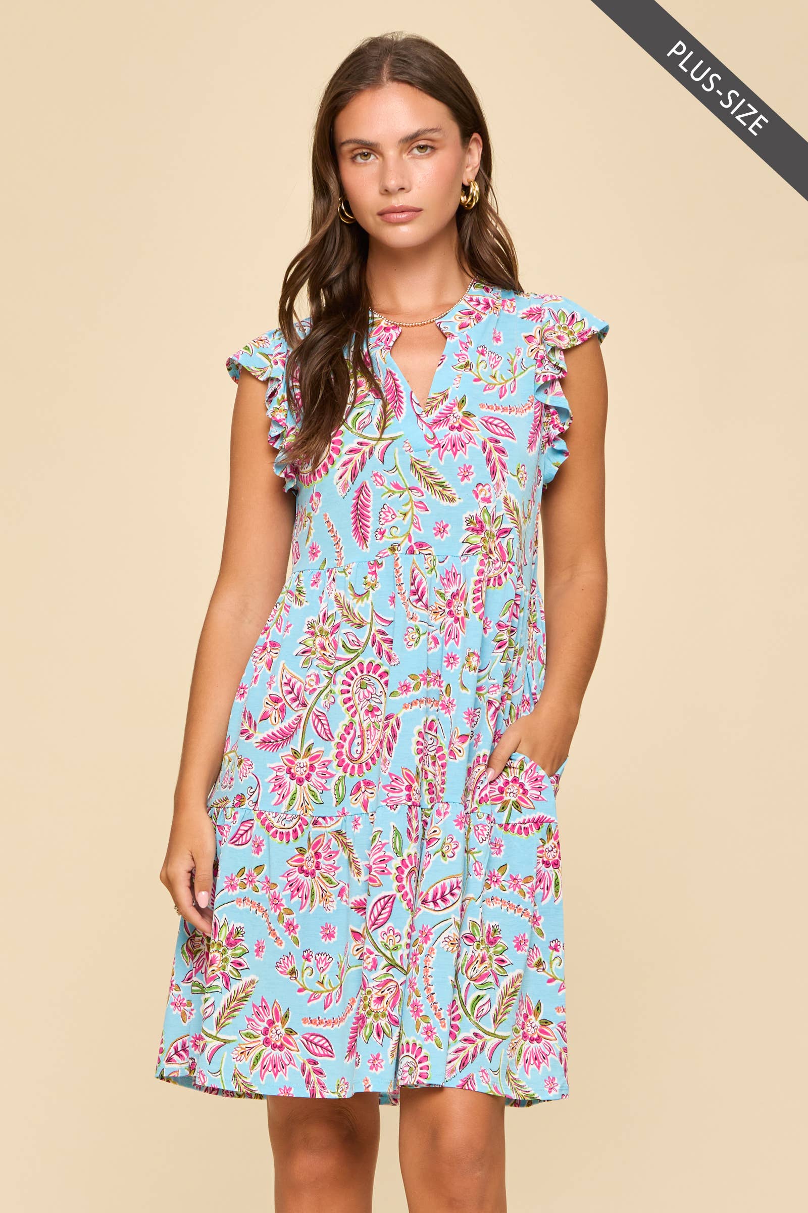 PLUS SIZE Flutter Sleeve Tiered Forever Dress