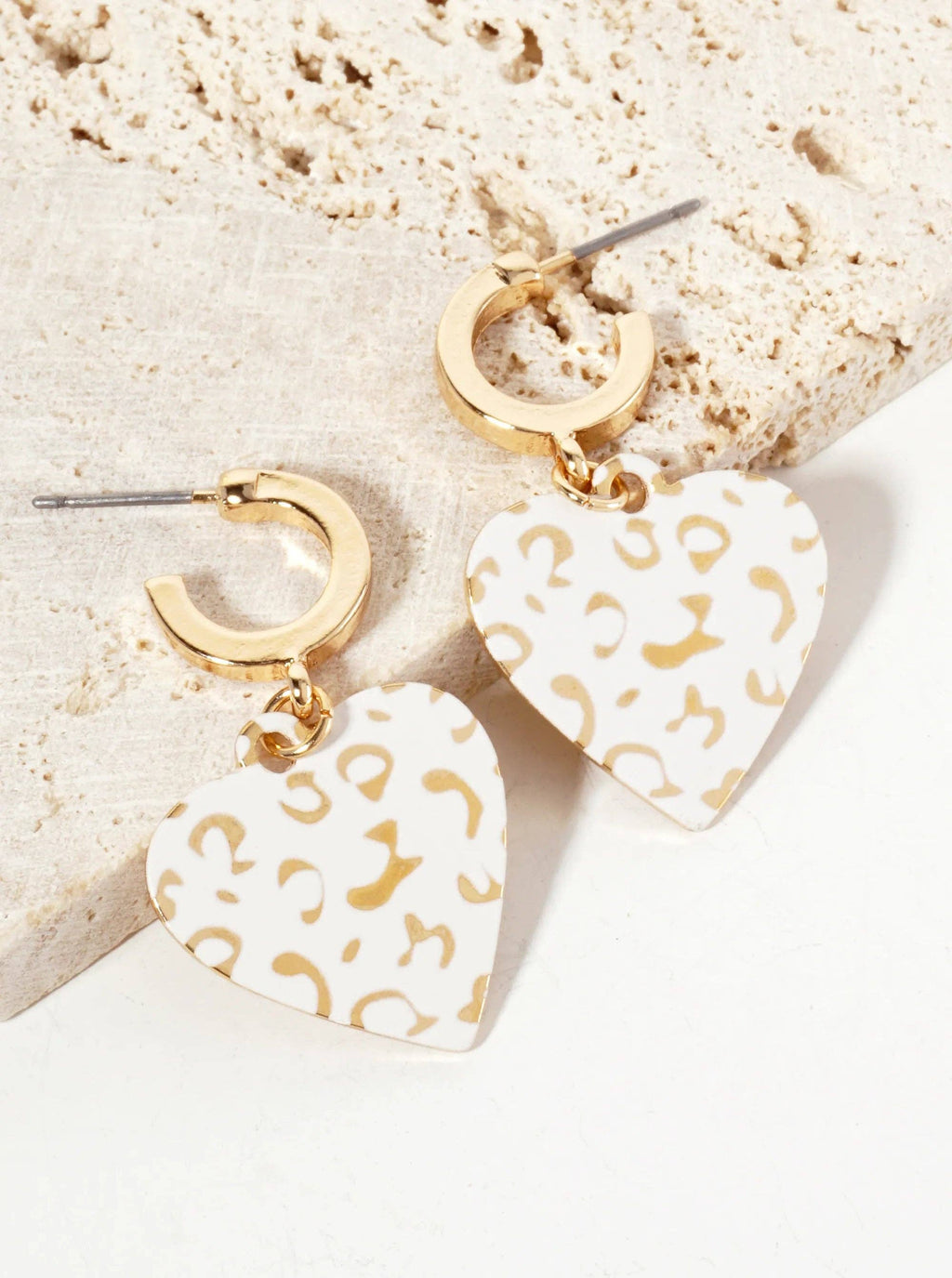 Leopard Printed Heart Drop 12mm Hoop Earrings