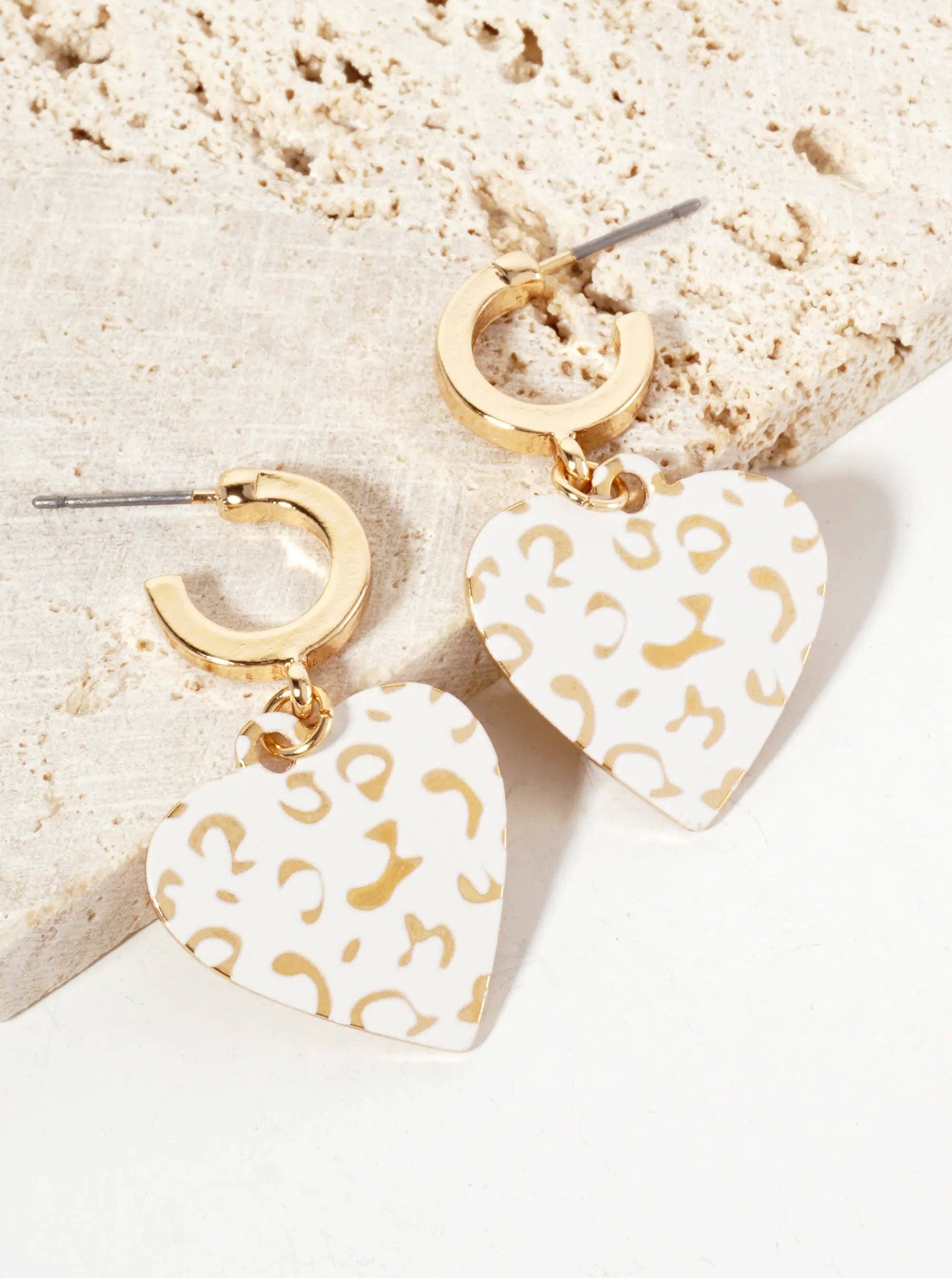 Leopard Printed Heart Drop 12mm Hoop Earrings