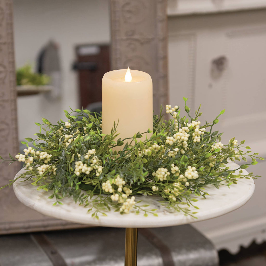 Teeny Leaves and Cream Berries Candle Ring - 6"