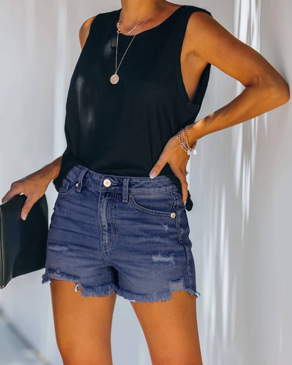 High-Waisted Ripped Stretch Denim Shorts for Summer