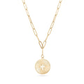 Gold Stainless Steel Sunburst Cross Paperclip Charm Necklace