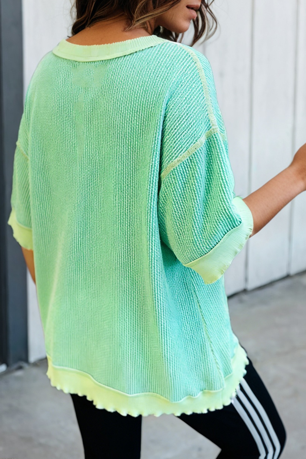 LAS Loose Uneven Hem Twist Ribbed T Shirt (S-XL)