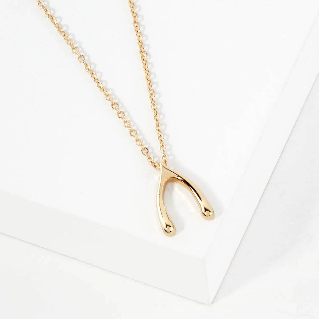Polished Metal Wishbone Pendant Necklace