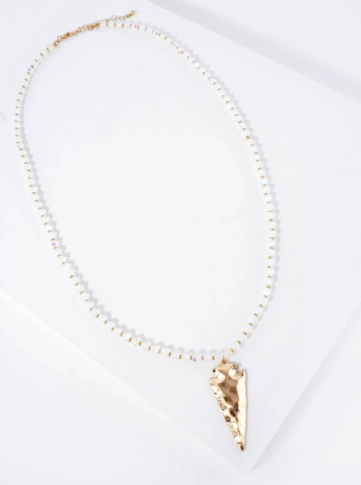 30 Inch Long Hammered Arrowhead Pendant Glass Crystal Necklace