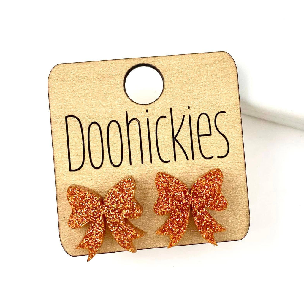 15mm School Spirit Glitter Bow Studs - Custom Spirit Earrings - 9 Color Options
