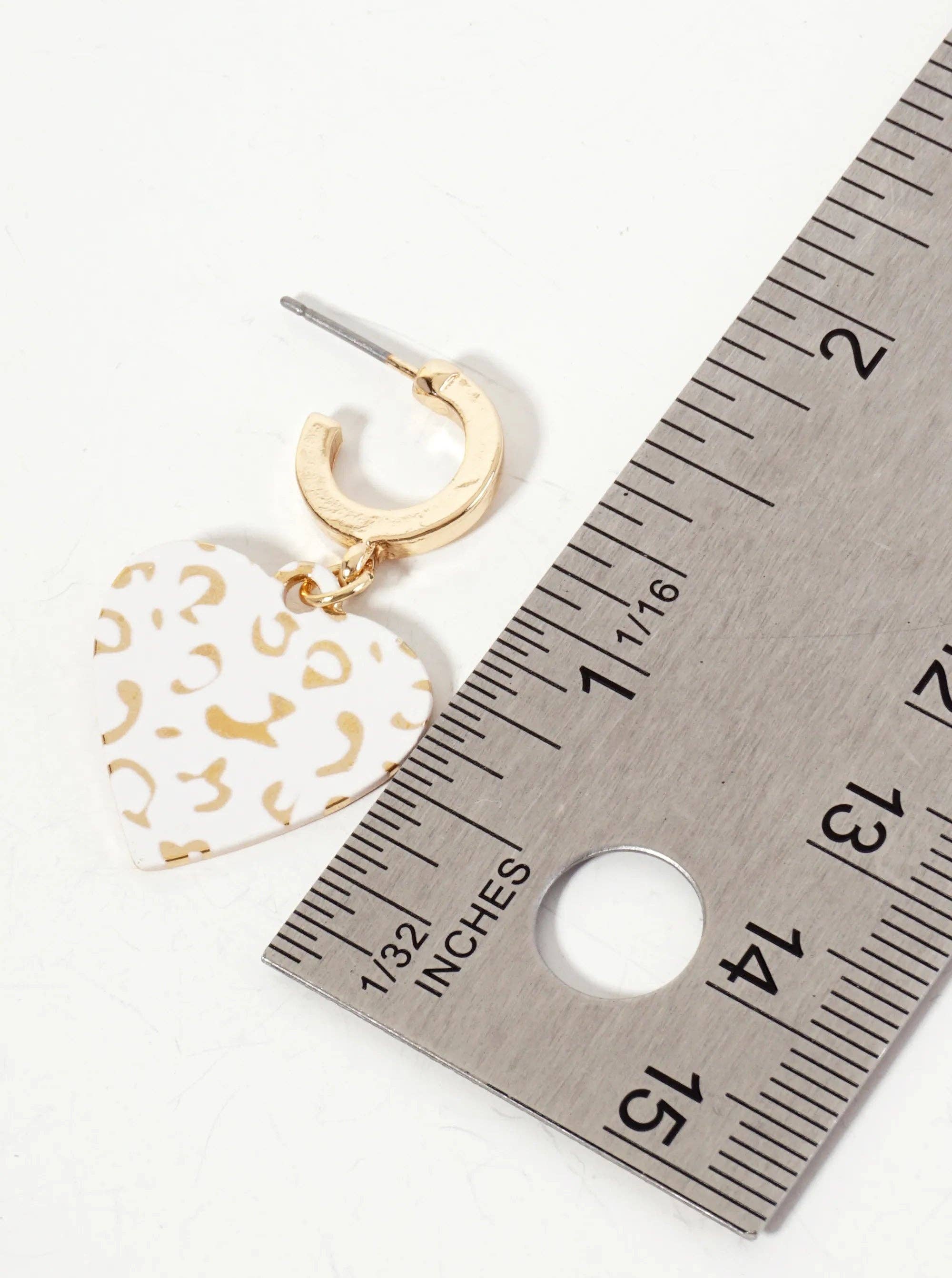 Leopard Printed Heart Drop 12mm Hoop Earrings