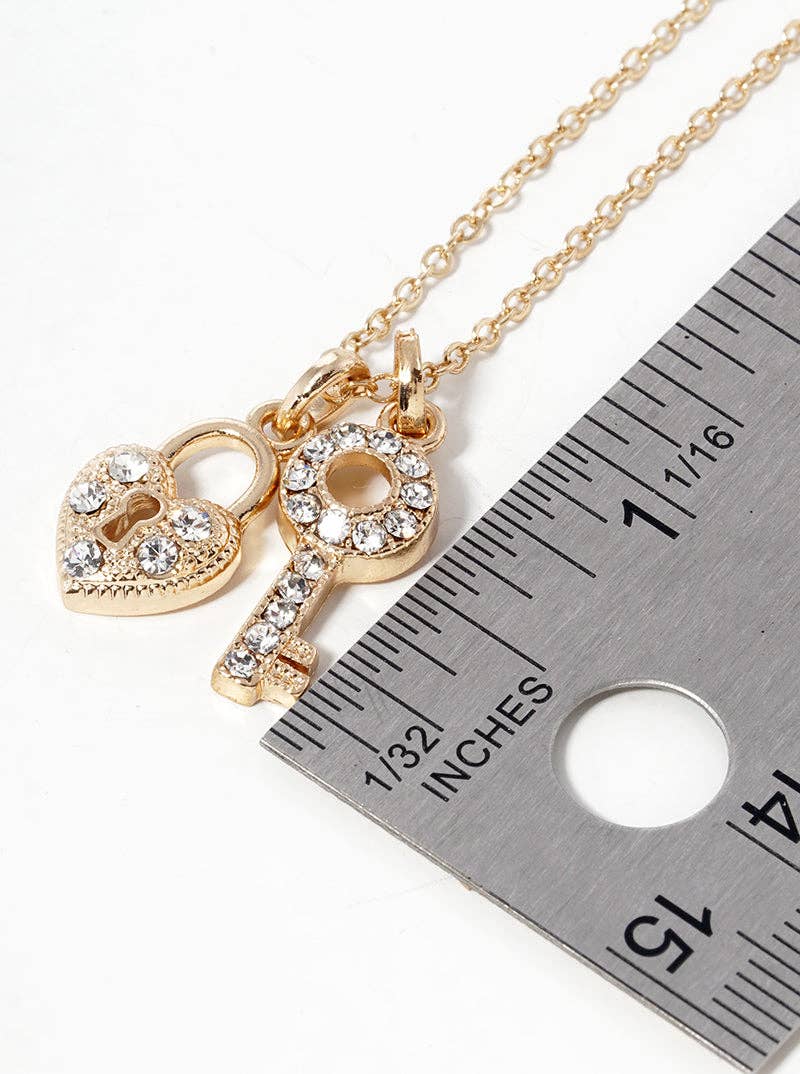 Crystal Pave Heart Padlock And Key Pendant Necklace